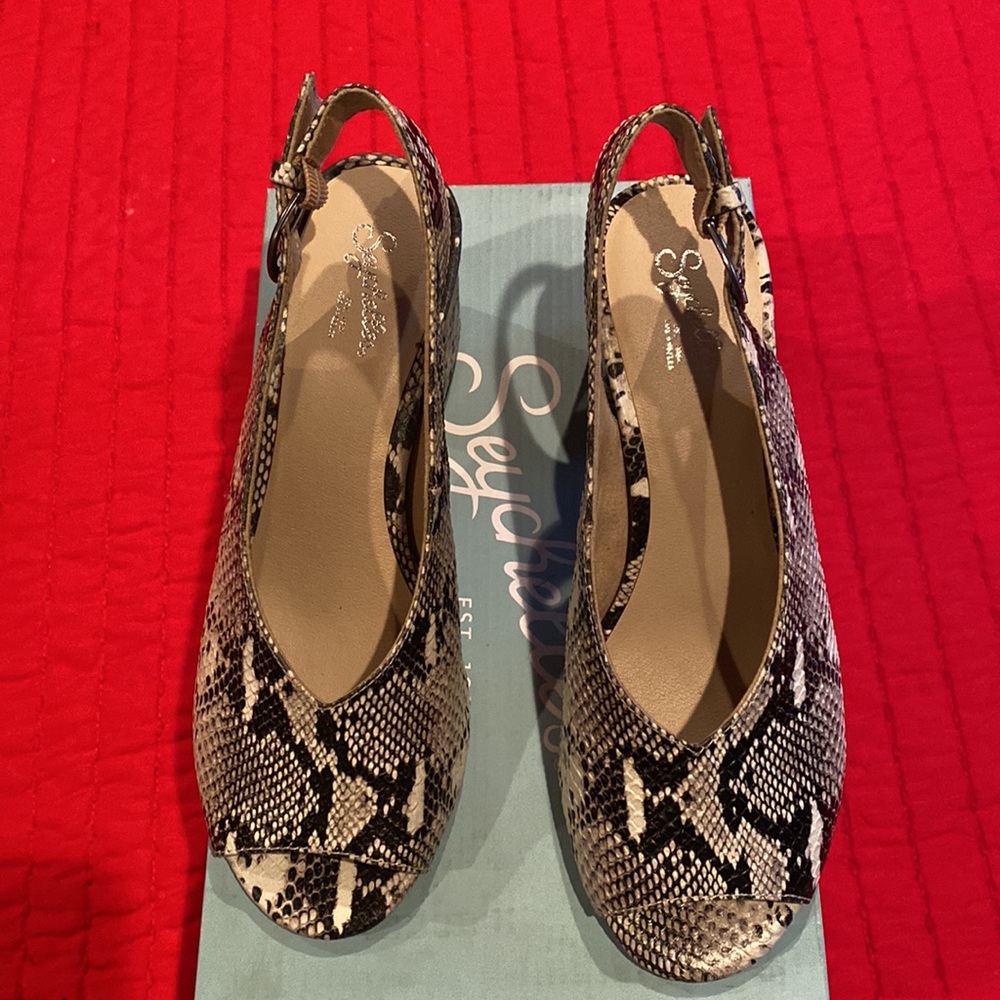 Seychelles snakeprint peep toe sling backs